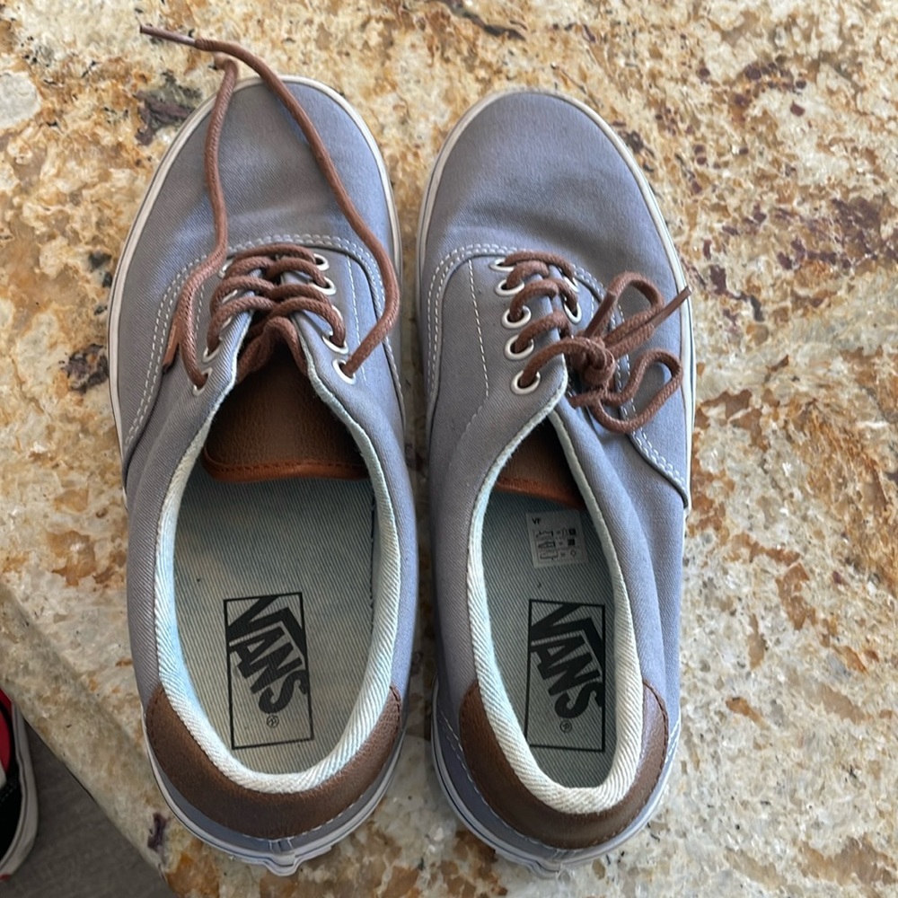 Vans Mens Grey Brown Canvas Leather Skateboard Sneakers Size 8